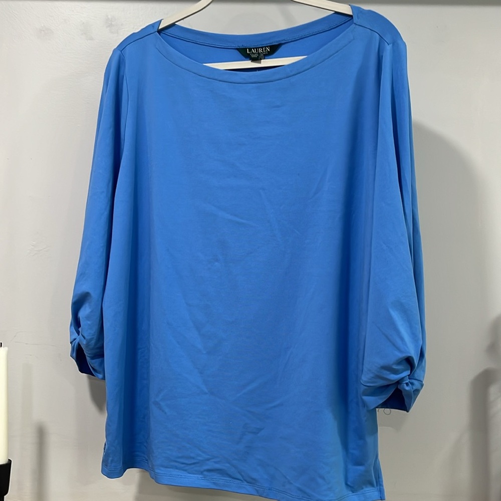 Ralph Lauren Light Blue Boatneck 3/4 Sleeve Top, Size XL, NWT
